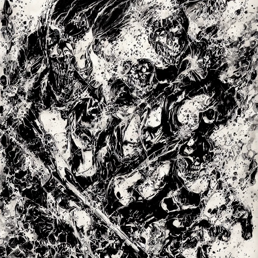 Prompt: judge death by bill sienkiewicz