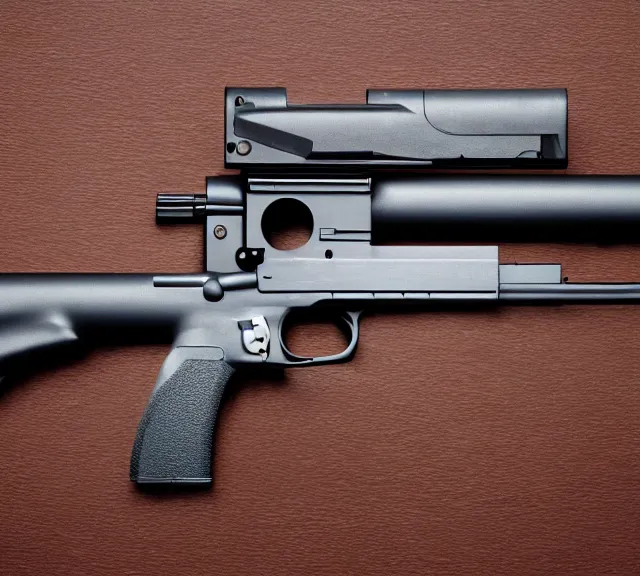 Prompt: a 4 k photorealistic photo product photo of a gun designed by apple inc.