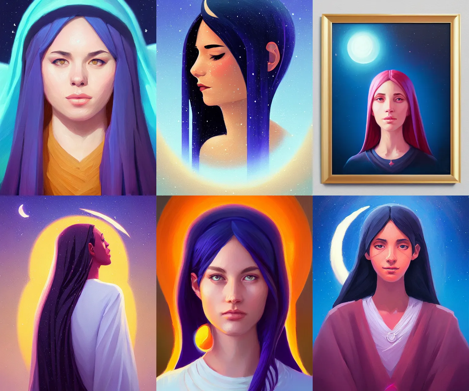 Prompt: crescent moon priestess portrait, sylvain sarrailh