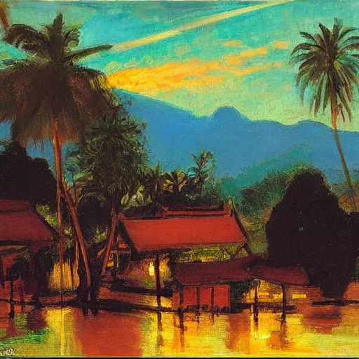 Prompt: Luang Prabang in the style of Henry Ossawa Tanner