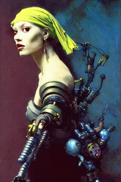 Prompt: full character portrait max mad cyberpunk warhammer 4 0 k, tech priest not the girl with the pearl earring character design, painting by gaston bussiere, katsuya terada, wyeth, craig mullins, hiroshi yoshida, ( ( ( ( ( vermeer ) ) ) ) ), frank frazetta, mucha, tom of finland, trending on artstation