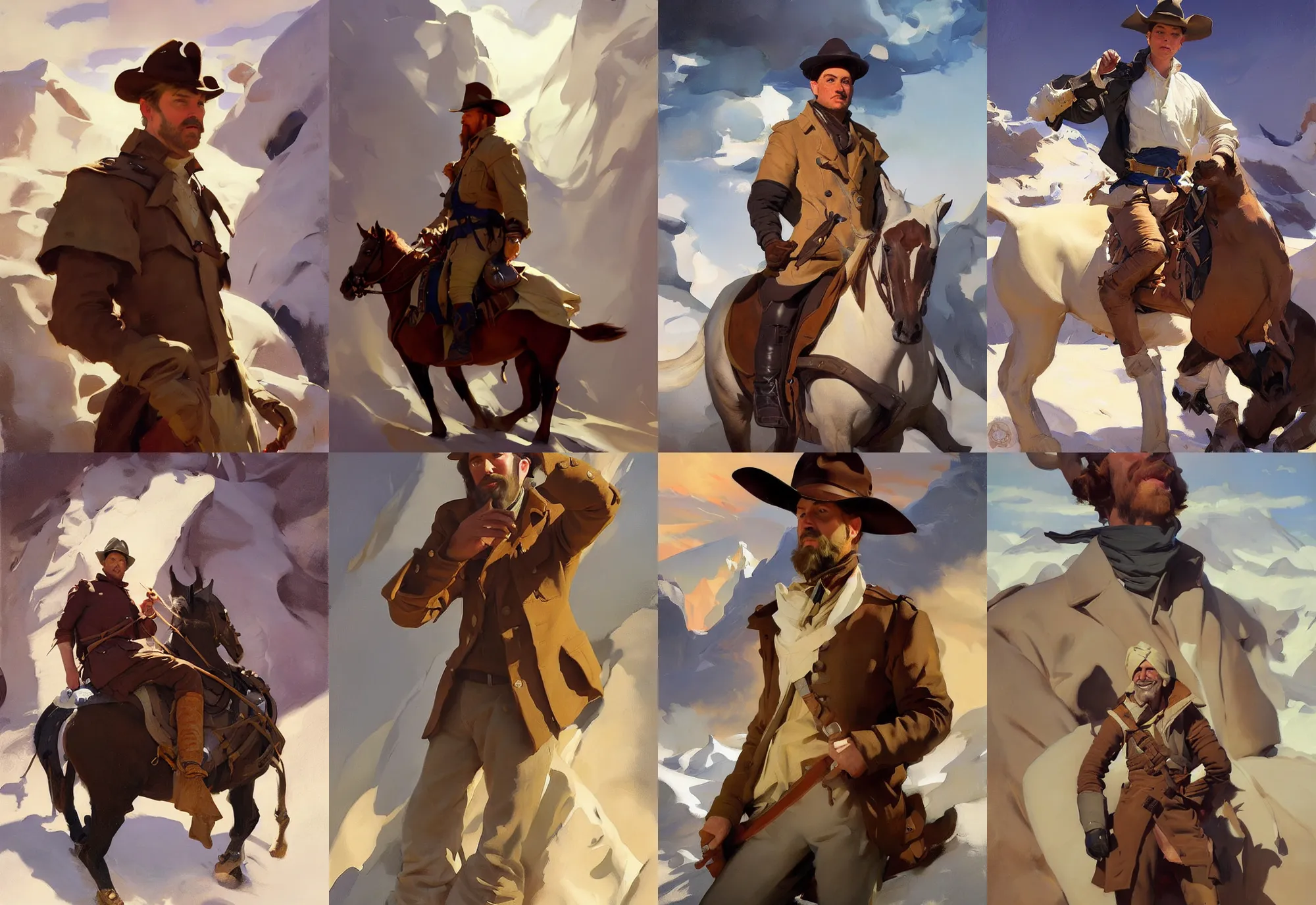 Prompt: portrait of men jodhpurs hyperborea winter traveler treasure hunter greg manchess painting by sargent and leyendecker, fantasy, medium shot, asymmetrical, intricate, elegant, matte painting, illustration, hearthstone, by rhads, by greg rutkowski, by greg tocchini, by james gilleard, by joe fenton