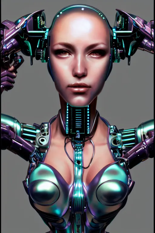 Image similar to a portrait of a cyberpunk Gynoid by Hajime Sorayama, highly detailed, trending on artstation