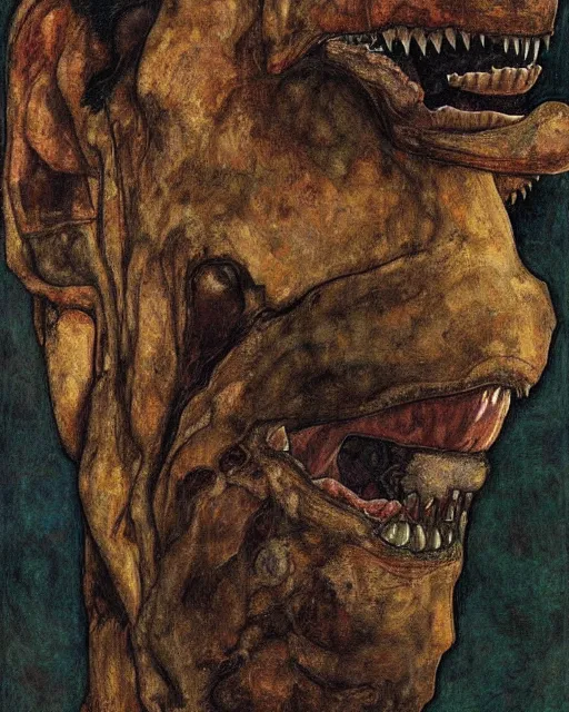 Prompt: portrait of a tyrannosaurus!!!!!!!!!!!!! by egon schiele in the style of greg rutkowski