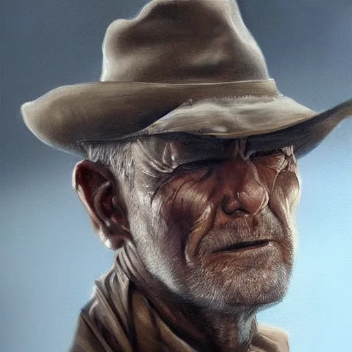 Prompt: modern oil portrait of old wrinkled gunslinger jack, with scar, very very very very very beautiful art, masterpiece, realistic and detailed, artstation, artificial lightning