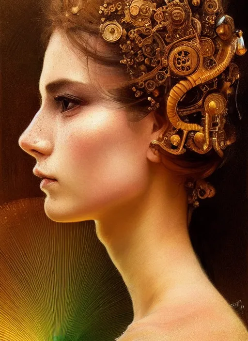 Prompt: a highly detailed photo of very intricate female face portrait, futurism, rococo cyber neon lighting, detailed futuristic fibonacci jewelry, profile posing, hyper photorealistic, trending in pinterest, cinematic, 4 k ultra hd, by denis villeneuve tom anders zorn hans dragan bibin thoma greg rutkowski ismail inceoglu illustrated sand storm alphonse mucha