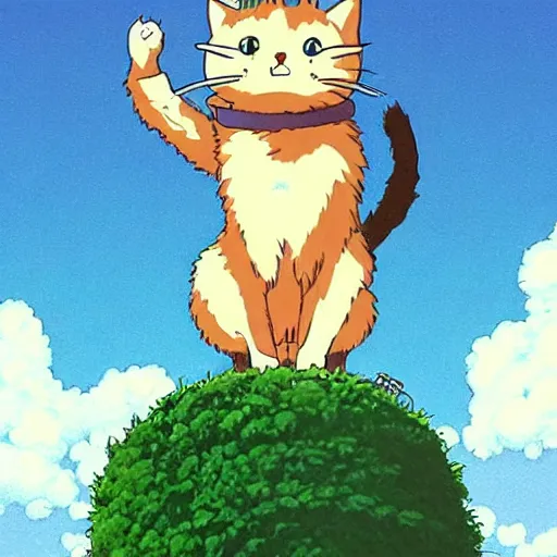 Prompt: a cute cat planning to take over the world, studio ghibli