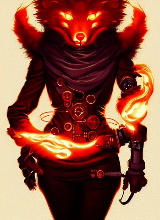 Image similar to style artgerm, joshua middleton, illustration, anthropomorphic hamster steampunk half - cyborg, red fur, swirling fire flames cosmos, fantasy, dnd, cinematic lighting