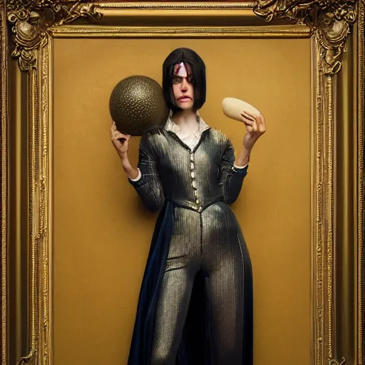 Image similar to tom bagshaw sacha goldberger, curiosities carnival studio shot, soft paint of a single beautiful female full very tight long metallic suit ornate, accurate features, focus, very intricate ultrafine details, award winning masterpiece