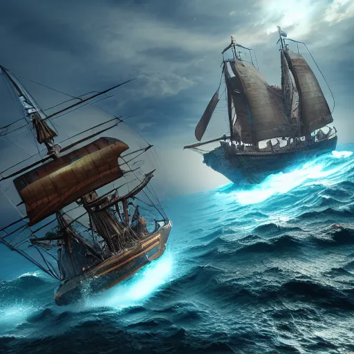 Image similar to ancient ship battle, highly detailed, photorealistic portrait, bright studio setting, studio lighting, crisp quality and light reflections, unreal engine 5 quality render