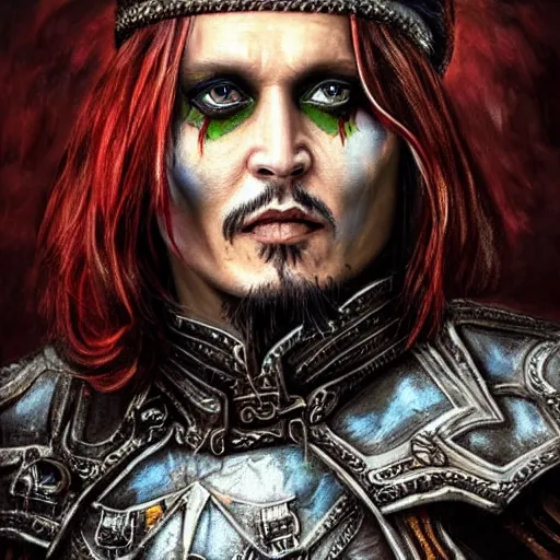 Image similar to johnny depp as chaos marine. epic game portrait. Highly detailed, highly recommended. fantasy art by Botticelli