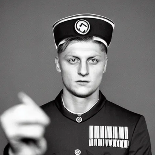 Image similar to toni kroos wearing a nazi uniform, black and white