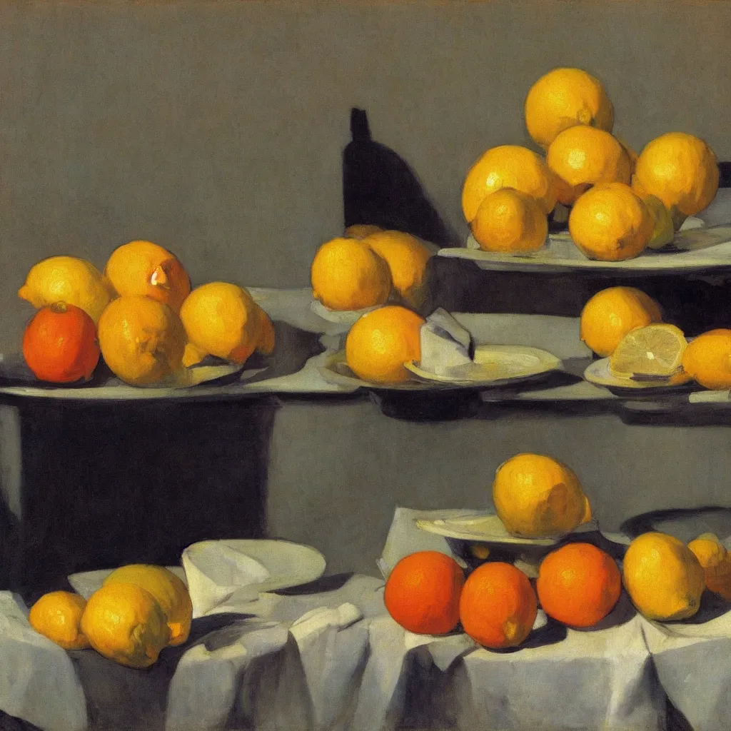 Prompt: a still life of citrus fruits by Edward Hopper