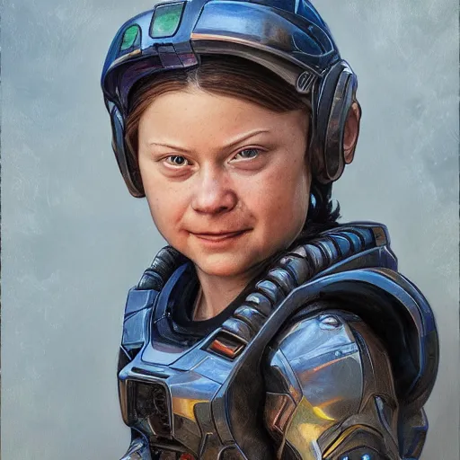 Image similar to Greta Thunberg as master chief portrait art by Donato Giancola and Bayard Wu, digital art, trending on artstation, 4k