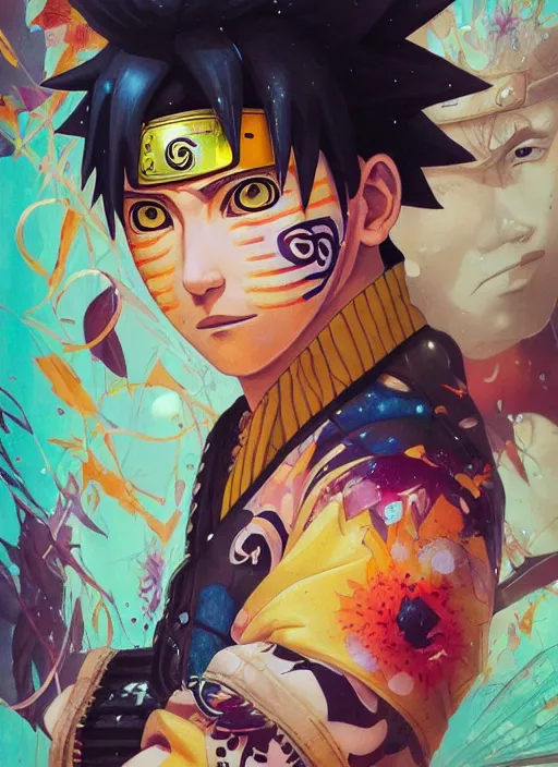 Image similar to beautiful portrait of Naruto, by Tristan Eaton, Stanley Artgermm, Tom Bagshaw, Greg Rutkowski, Carne Griffiths. trending on DeviantArt, face enhance, hyper detailed, trending on Artstation, 8k, masterpiece, graffiti paint, fine detail, full of color, intricate detail, golden ratio illustration