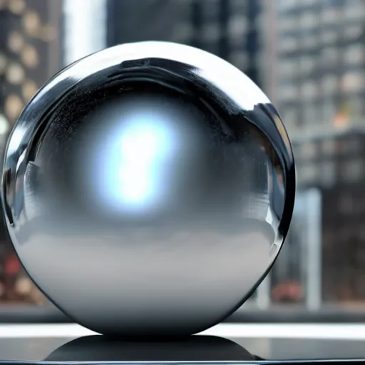 Prompt: photo of a chrome blob in a dystopian future technological singularity cinematic establishing wide shot infinitesimal ultrawide asymmetric liquid tech