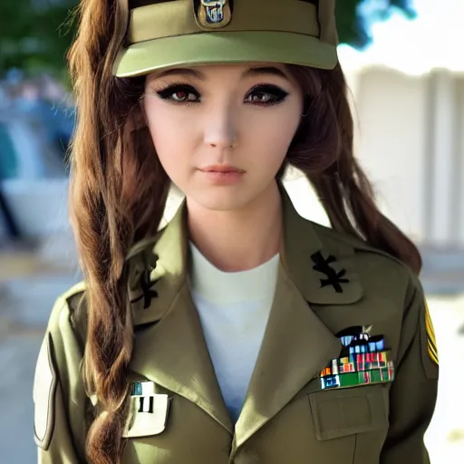 Image similar to anime girl wearing a us army corporal uniform