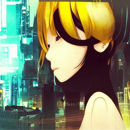 Image similar to Frequency indie album cover, luxury advertisement, yellow filter. Clean and detailed post-cyberpunk sci-fi close-up schoolgirl in asian city in style of cytus and deemo, blue flame, relaxing, calm and mysterious vibes, by Tsutomu Nihei, by Yoshitoshi ABe, by Ilya Kuvshinov, by Greg Tocchini, nier:automata, set in half-life 2, Matrix, GITS, Blade Runner, Neotokyo Source, Syndicate(2012), dynamic composition, beautiful with eerie vibes, very inspirational, very stylish, with gradients, surrealistic, dystopia, postapocalyptic vibes, depth of field, mist, rich cinematic atmosphere, perfect digital art, mystical journey in strange world, beautiful dramatic dark moody tones and studio lighting, shadows, bastion game, arthouse