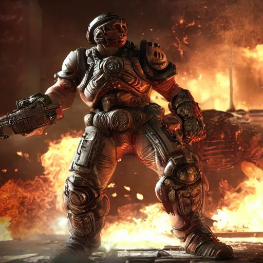 Image similar to burger king kurger bing mascot in gears of war, cinematic shot, hyperdetailed