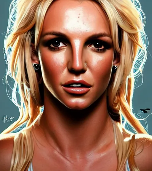 Image similar to portrait of britney spears in heightened detail, poised, intense emotion, detailed facial expression, detailed surroundings, intricate, elegant, highly detailed, centered, digital painting, artstation, concept art, smooth, sharp focus, illustration, by ( pokemon ), wlop