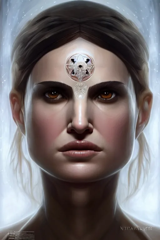 Image similar to symmetry!! portrait of natalie portman in the style of god of war, machine parts embedded into face, intricate, elegant, highly detailed, digital painting, artstation, concept art, smooth, sharp focus, illustration, art by artgerm and greg rutkowski and alphonse mucha, 8 k