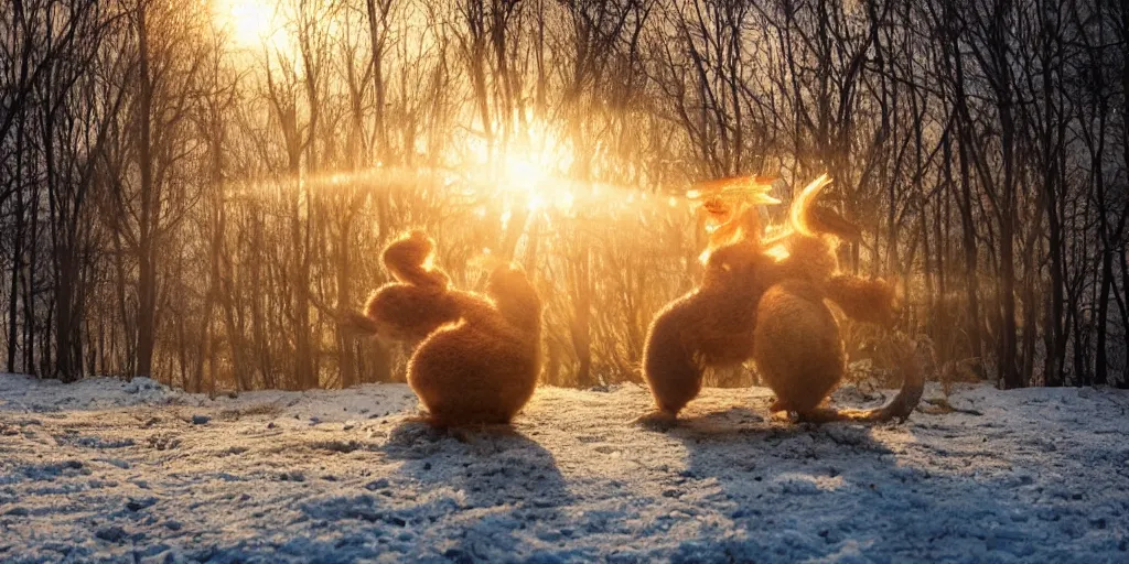 Image similar to photo of real life pokemons, creepy!!!, scaly!!!, gritty!!!, menacing!!!, evil, ultra realistic, gritty, winter, golden hour, volumetric lighting, sharp focus