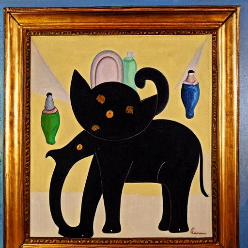 Image similar to Cats and elephants oil on canvas, by Corneille,