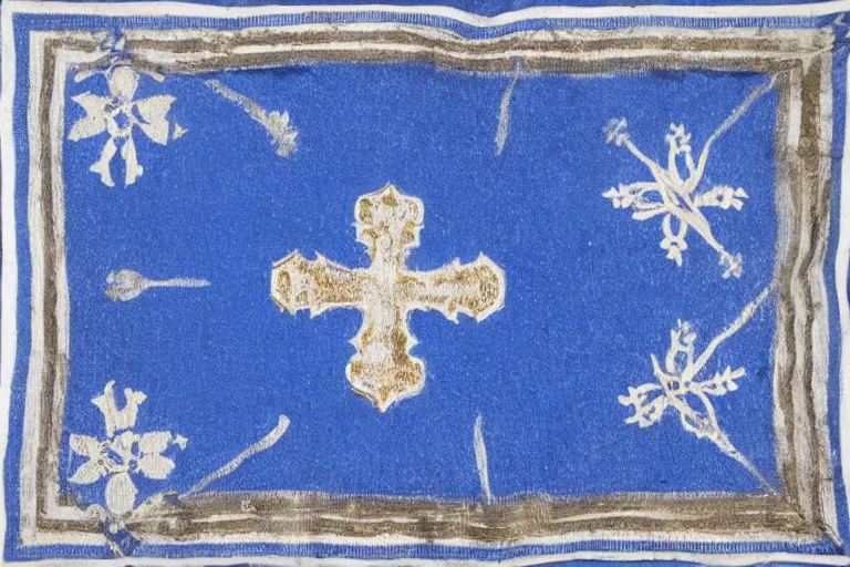 Image similar to blue flag with white cross and four white fleur-de-lys