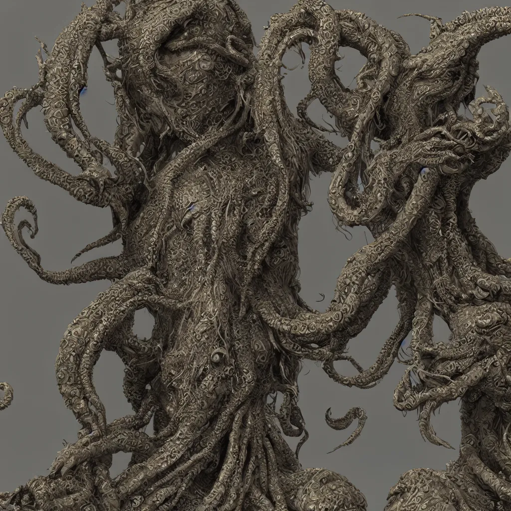 Image similar to a ancient cthulhu goddess, fantasy, intricate, highly detailed, artstation, zbrush, concept art, smooth, octane render sharp focus, full color