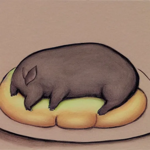 Image similar to pig laying in between two buns, sketch