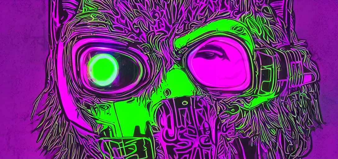 Image similar to Nlack Panter mask, neon purple, cyberpunk, digital art, very detailed, high quality