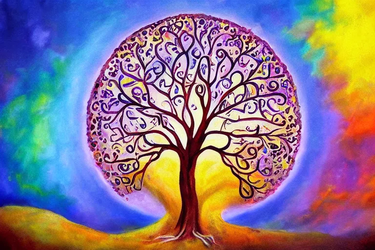 Prompt: a beautiful painting of a portal to infinite creativity tree of life on a hill, abstract landscape, 8 k, photorealism - h 8 9 6