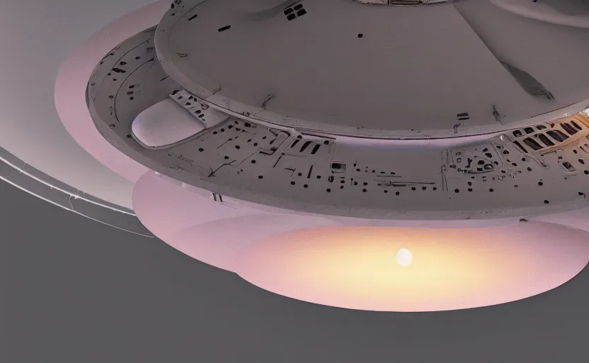 Image similar to a pastel color secret ufo hangar s - 4 bob lazar flying saucer, extremely intricate and detailed 8 k cinematic lighting, hyper realism