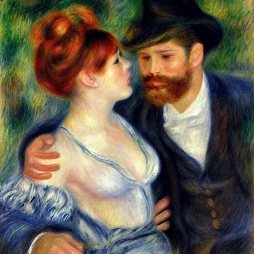 Prompt: art by renoir, real lgbt love, people wearing clothes