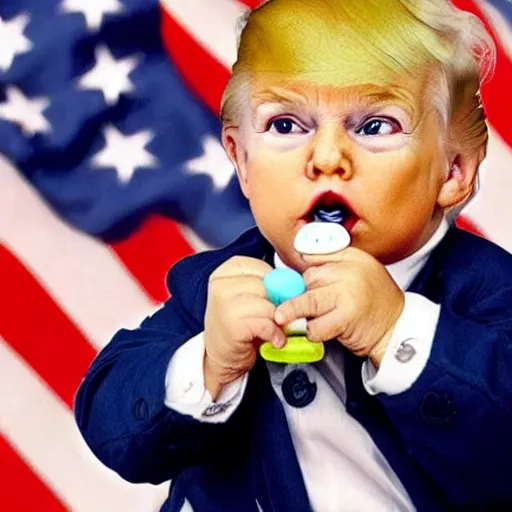 Image similar to cute baby donald trump with a pacifier