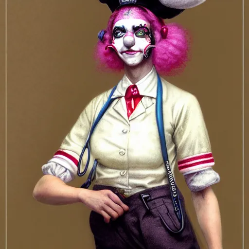 Image similar to clowncore pastel punk young hospital nurse wearing stylish uniform. detailed, portrait, 8 k, artwork by jean - baptiste monge