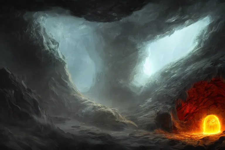 Image similar to a monster emerging from a dark egg in a cave, digital painting, trending on artstation, deviantart, 8k, epic composition, intrinsic details, AAA graphics