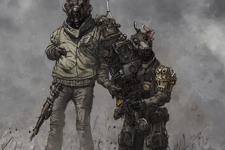 Image similar to a good ol'hyena fursona ( from the furry fandom ), heavily armed and armored facing down armageddon in a dark and gritty version from the makers of mad max : fury road. witness me.