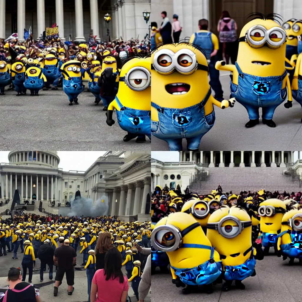 Prompt: Minions rioting at the Capitol