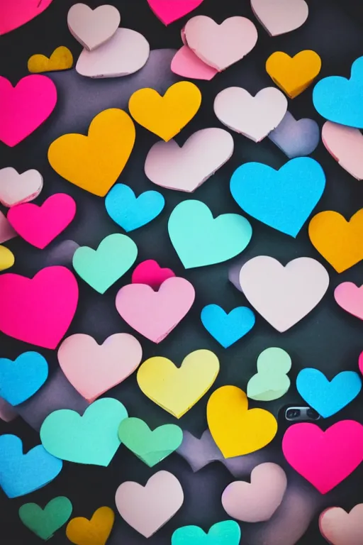 Image similar to two old phones, little hearts in the air, pop colours,