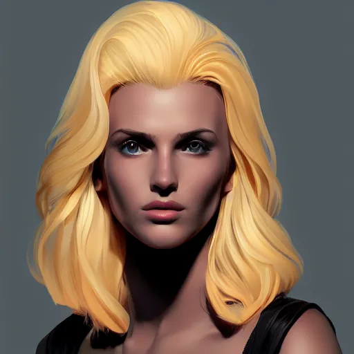 Prompt: a stunning upper body portrait of a beautiful woman with waving bleach blonde hair by marvel comics, digital art, trending on artstation