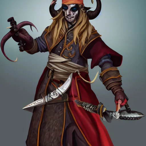 Prompt: tiefling alchemist pirate dnd character