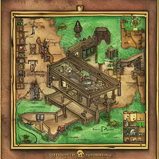 Image similar to tavern interior dungeons and dragons map, detailed, gridless