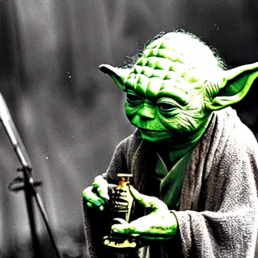 Image similar to yoda performing at woodstock