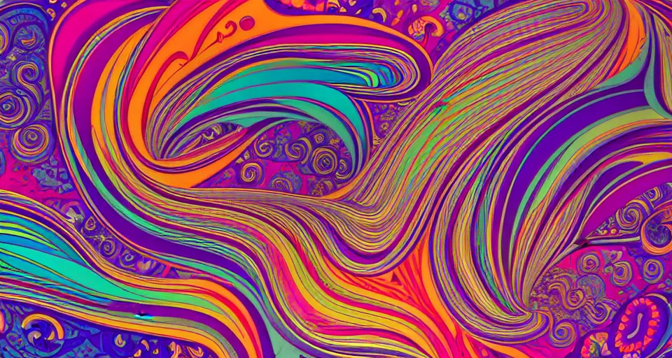 Prompt: [ palate ] [ muted psychedelic colors ] crazy psychedelic ocean, luxury yacht sailing across the psychedelic ocean, paisley swirls and ripples, backlit, sunset, refracted lighting, outdoors, paisley pattern, elegant, 8 k resolution, intricate and fine details, digital painting, artstation, illustration, psychedelic ocean art, krenz cushart, alphonse mucha