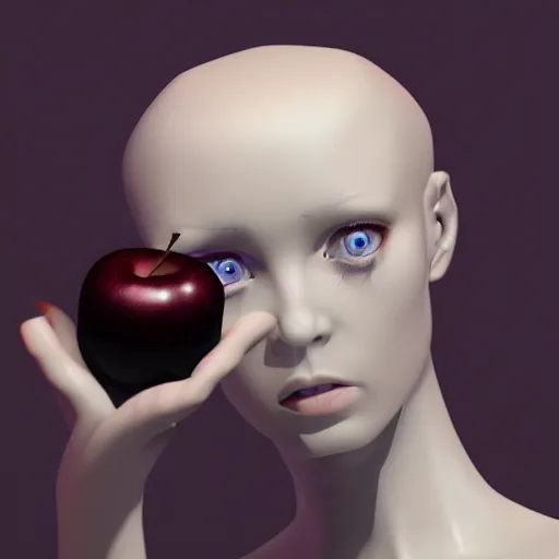 Image similar to female replicant robot holding an apple, trending on artstation, concept, ultra realistic 4k quality