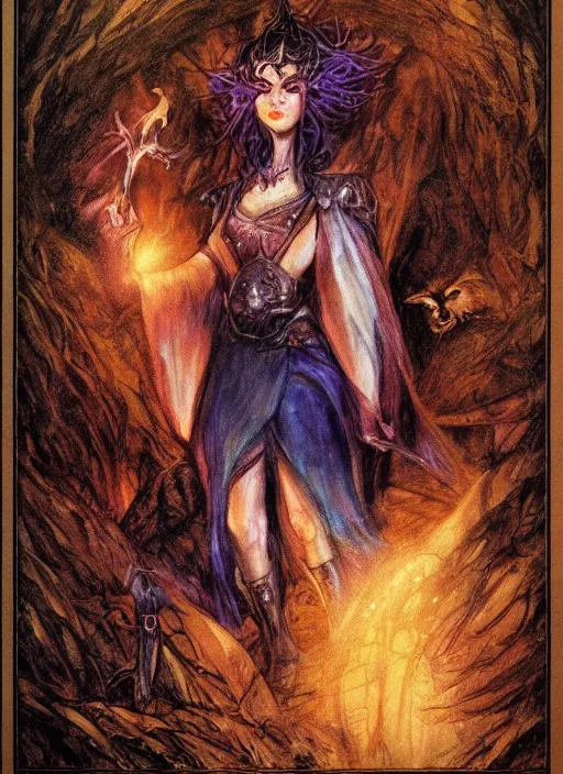 Image similar to portrait of young female sorceress of the endtimes, beautiful! coherent! dungeons and dragons character, by brian froud, strong line, night color, high contrast