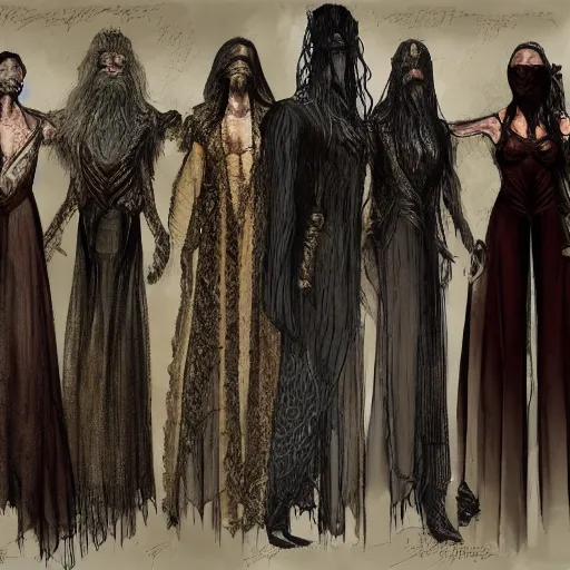 Prompt: costume sketches by Julie Taymor for The Lord of the Rings musical on broadway extremely detailed concept art