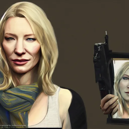 Prompt: concept art of cate blanchett in grand theft auto V, gaming, detailed, 4k