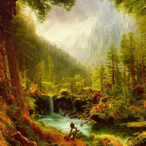 Prompt: a beautiful and highly detailed matte painting of a dreamy valley deep in the foresty mountains, epic forests, rivers, trees, flowers, crystals, intricate details, epic scale, insanely complex, 8 k, sharp focus, hyperrealism, very realistic, by caspar friedrich, albert bierstadt, james gurney, brian froud,